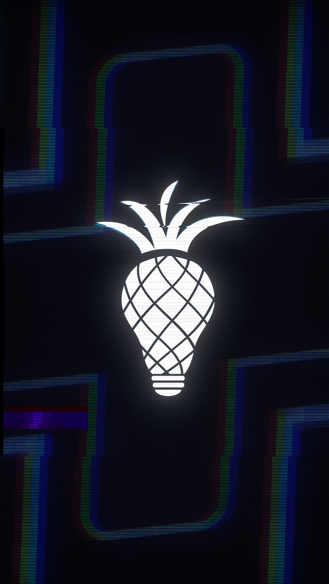 Glowing white Pineapple Agency logo on dark digital screen background with blue tech pattern borders