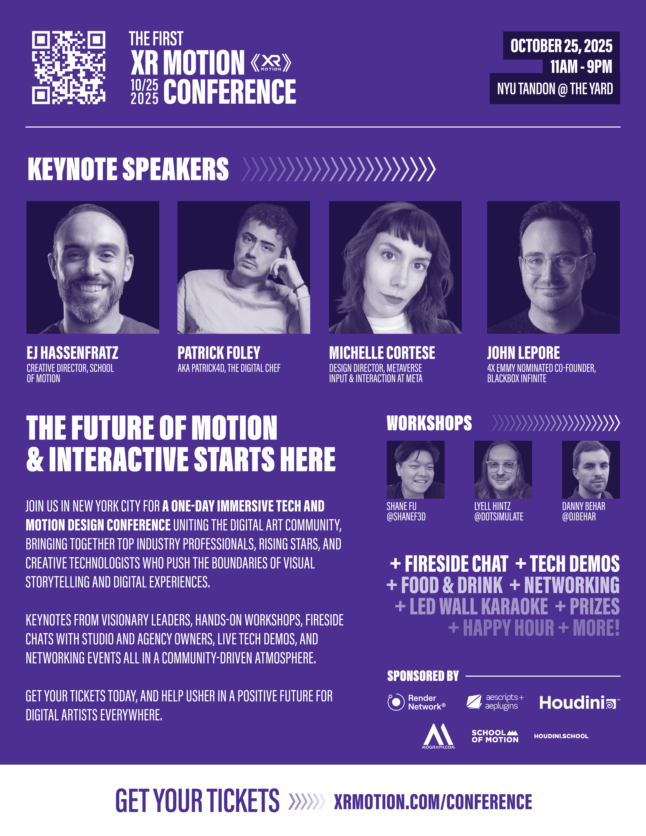 XR Motion Conference 2025 poster featuring keynote speakers, workshops, tech demos and more.