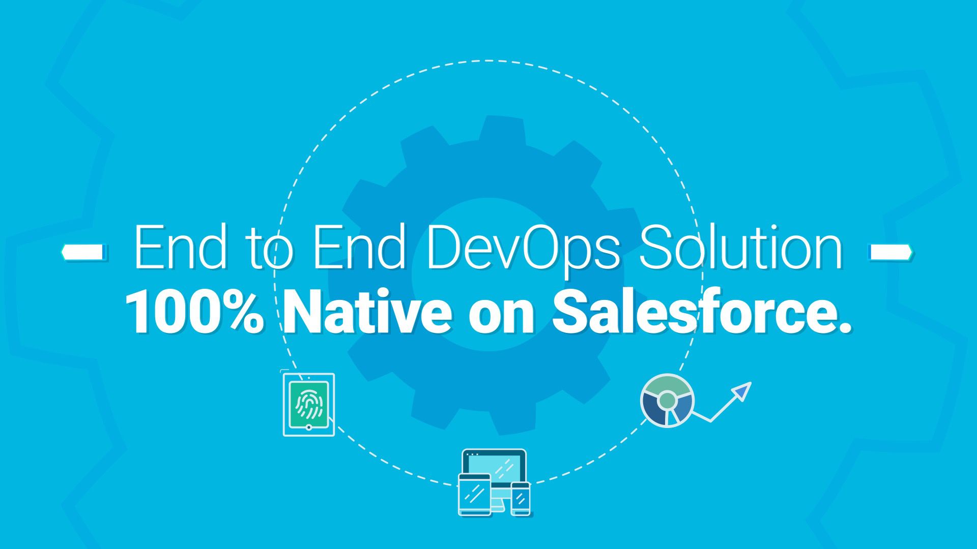 Salesforce DevOps solution infographic showing end-to-end native platform with security, development and analytics icons
