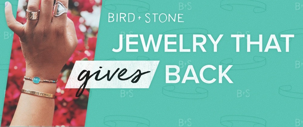 Bird + Stone jewelry that gives back - hand wearing turquoise bracelet and statement rings with empowering message